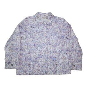 Chicos Paisley Button-Up Blazer Jacket Womens Size 3 16/18 Long Sleeve Stretch